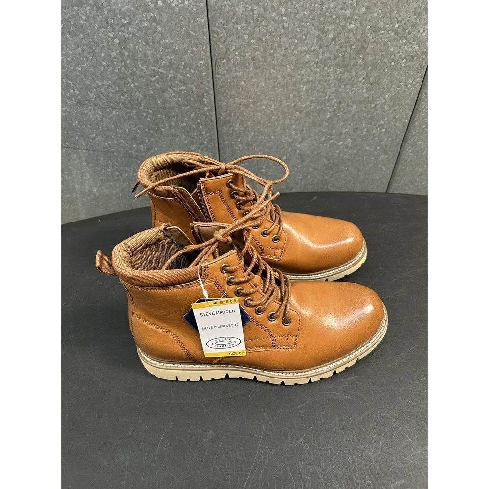 NWOB Steve Madden Men's P-Bowery Cognac Half-Zip Chukka Boots 8.5